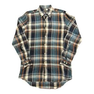 Paul Stuart 100% Linen Button Down Shirt Men's M Plaid Long Sleeve Made In Italy